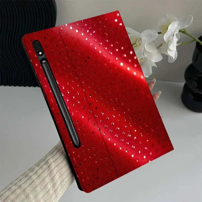 

Red Sparkle Fabric Texture Gift Tablet Case For Samsung Galaxy Tab S7 S8 S9 S10 FE Lite