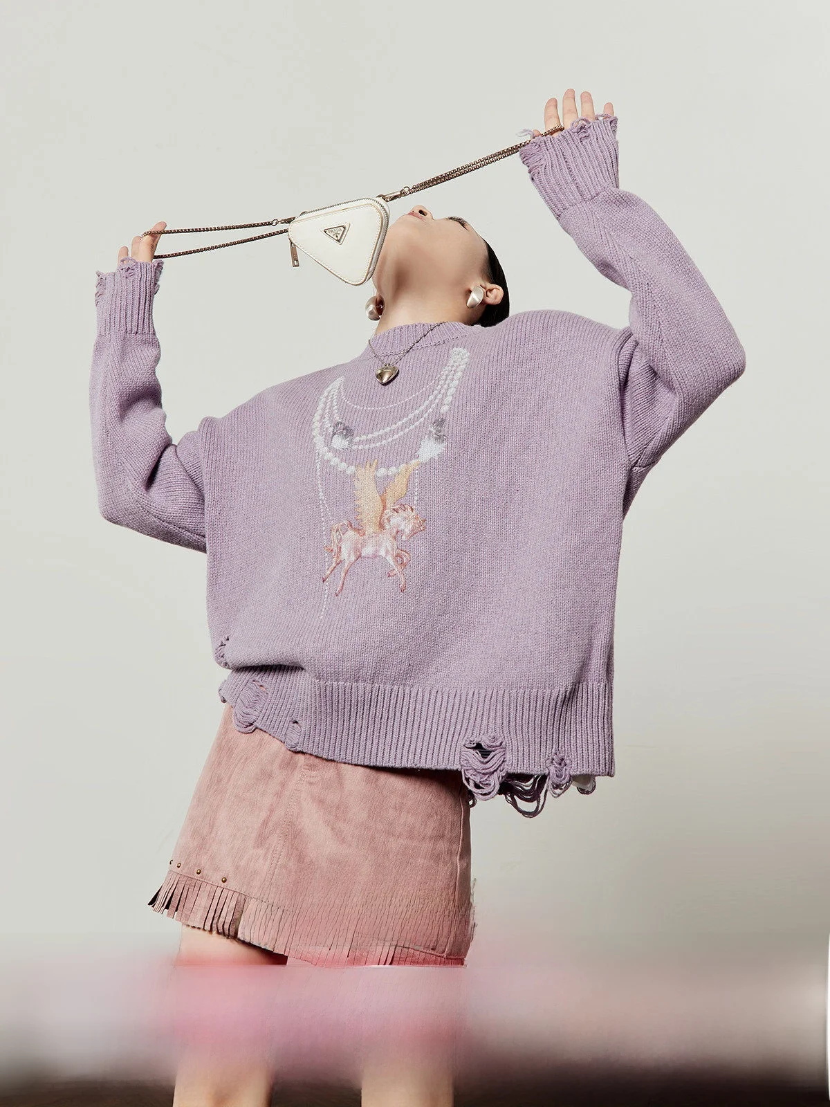 

Фиолетовый вязаный свитер с вырезом, женский, модный, милый, зимний, новинка, с орнаментом в виде рога, свободный крой, длинный топ