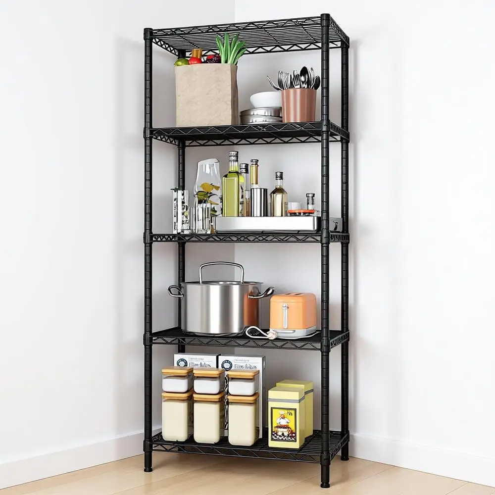 

5 Tier Storage Shelves Wire Shelving Unit Metal Kitchen Laundry Room Organization Home Pantry Closet Bathroom Organizers Garage