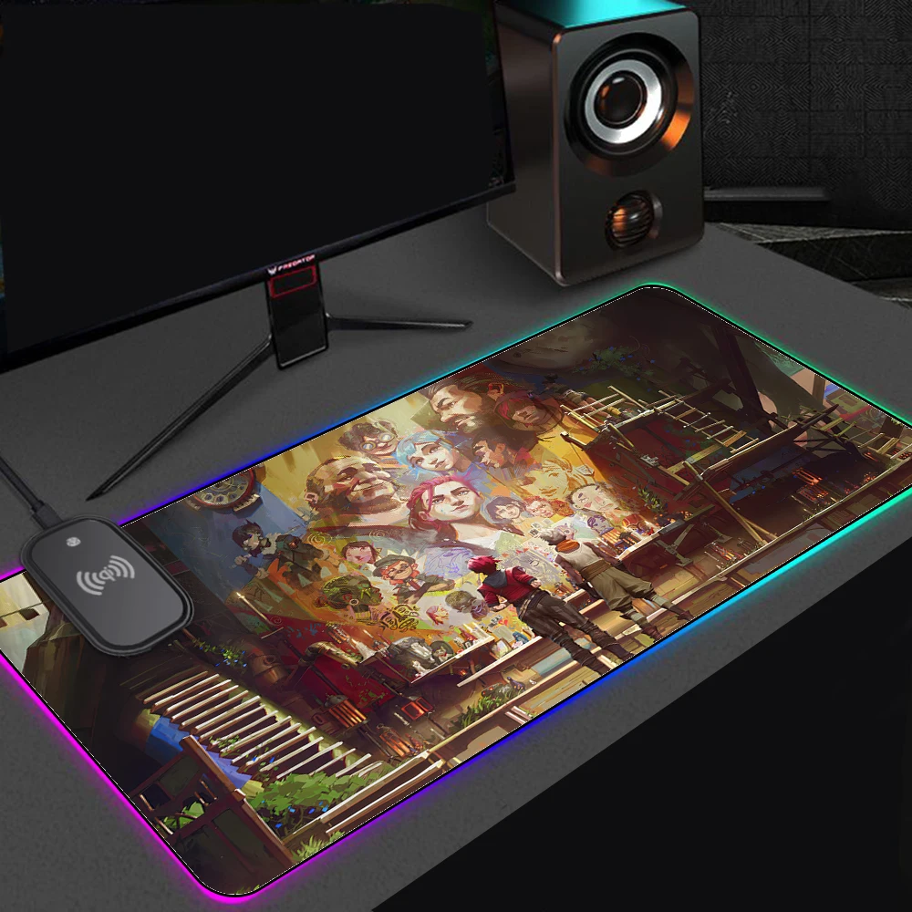 

Gaming Pc Wireless Charging Mouse Pad Jinx Arcane Keyboard Mouse Notebook Anime Accessories Gaming Laptops Mousepad Rgb for Lol