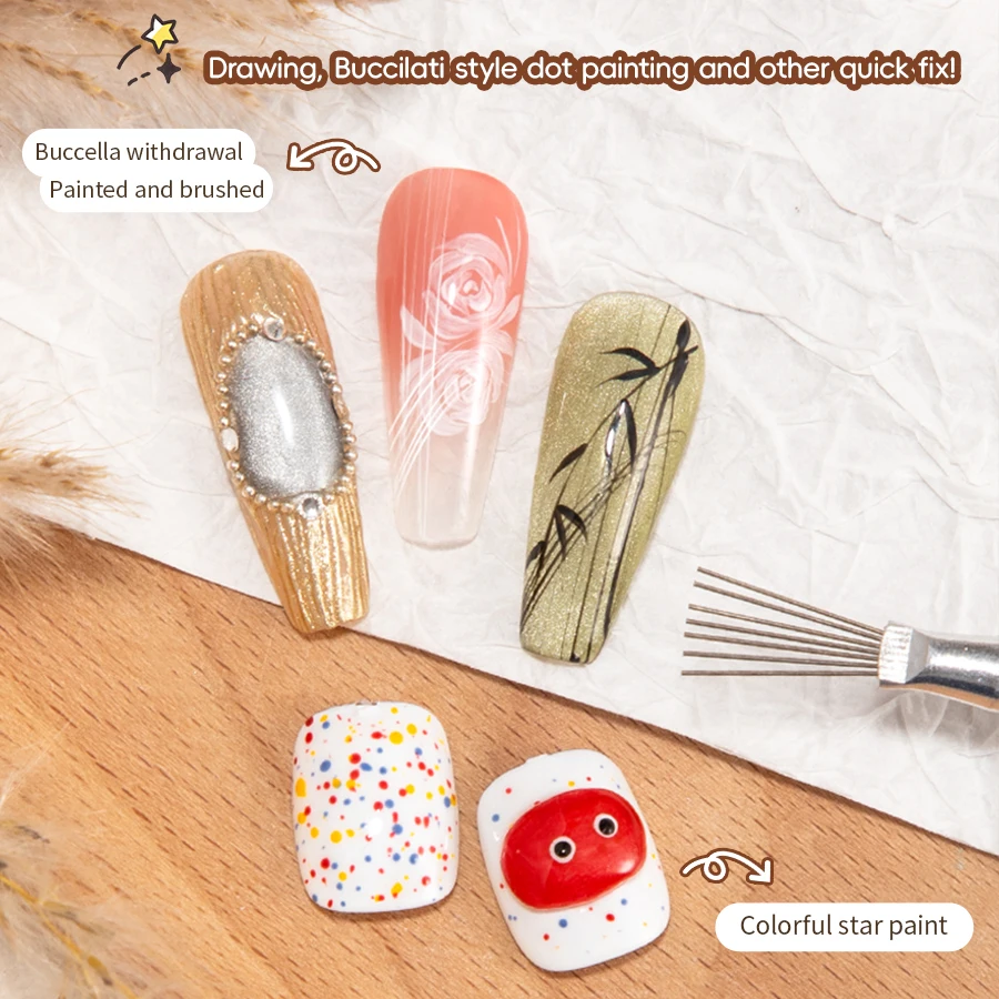 RS NAIL Strumento per disegno a filo per nail art Pennello multifunzionale per rivestimento per unghie in acciaio inossidabile a 7 pin Strumenti per pennelli per texture unghie fai da te pieghevoli