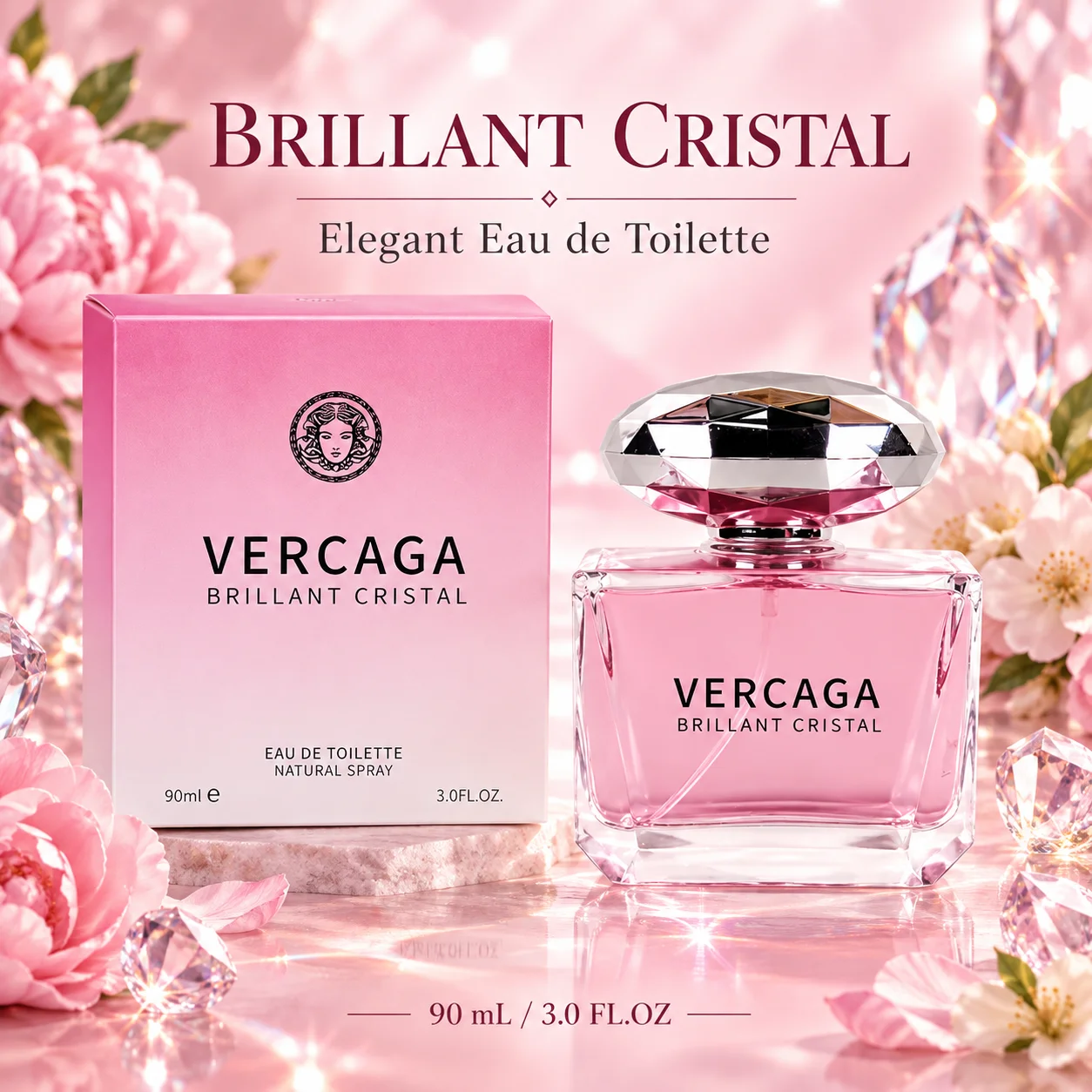 Ladies Eau De Toilette 90ml, Pink Diamond Cap Perfume, Long Lasting Sweet Fragrance for Dating and Special Occasions