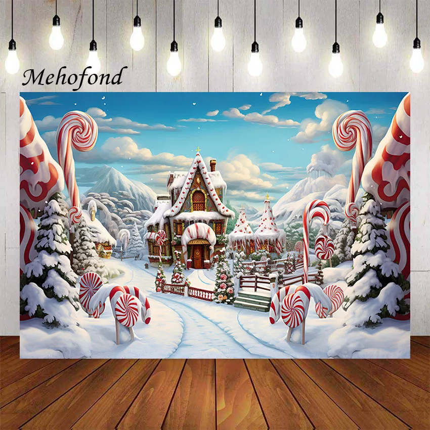 Mehofond Photography Background Christmas Cane Candy Land Winter Snow Xmas Party Kid Family Portrait Decor Backdrop Photo Studio