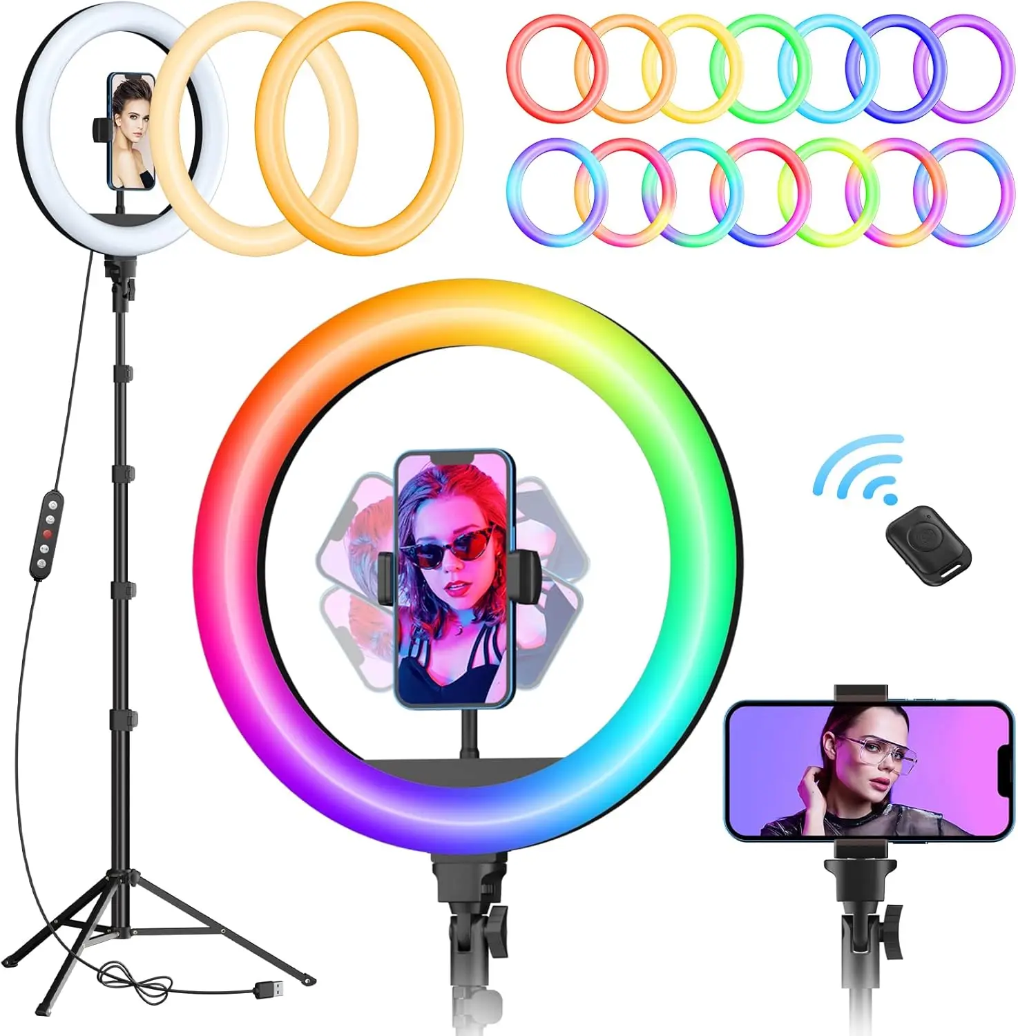 

12" RGB Ring Light with 63" Tripod, 3 CCT & 39 Color Modes, Wireless Remote for Selfie and Live Stream