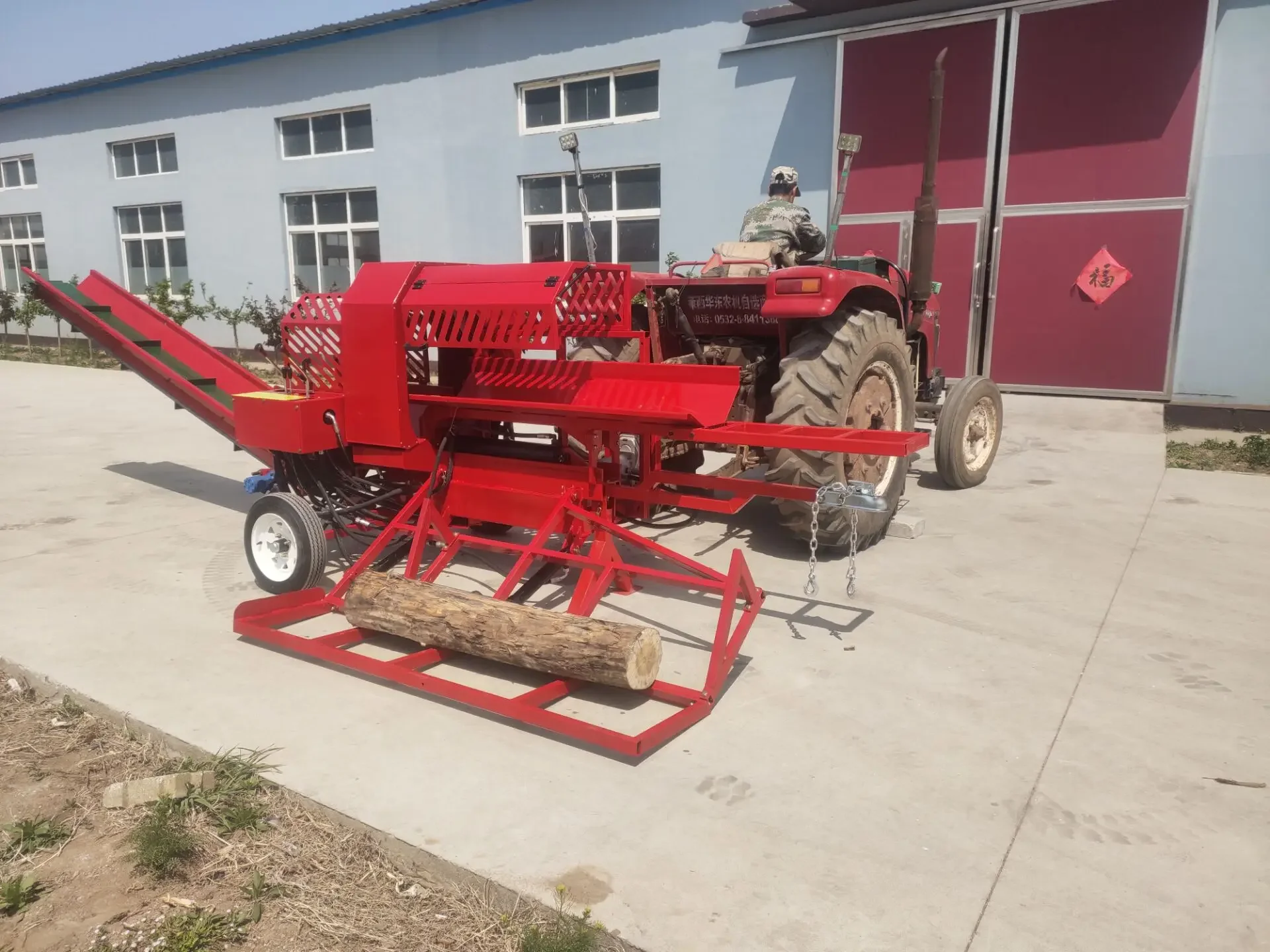 Wood cutting machine and separator processing machine driven by hydraulic processor with log hoist