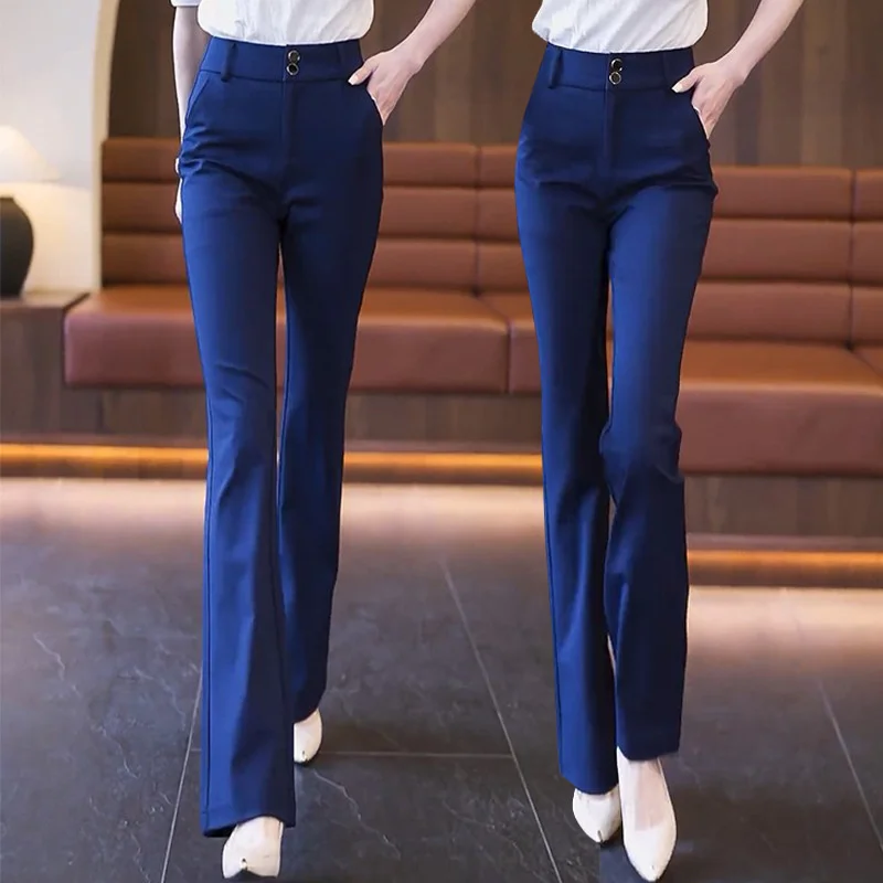 

Весенне-осенние женские костюмные брюки, новинка 2025 года, темпераментные тонкие длинные брюки, женские прямые повседневные брюки, женские офисные расклешенные брюки