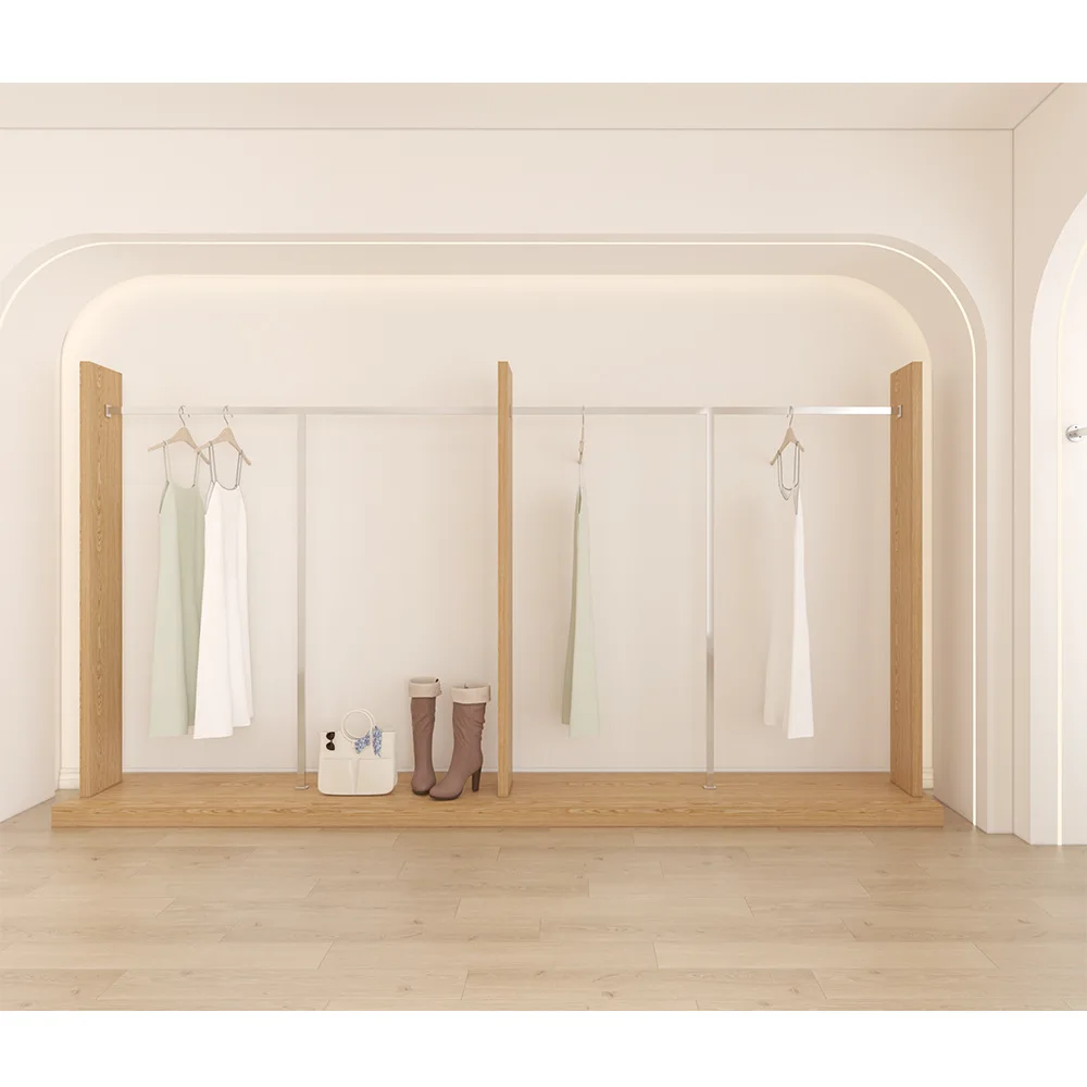 

Clothing store floor hanger walnut solid wood display rack Zhongdao window side hanging floor hanger high-end customization