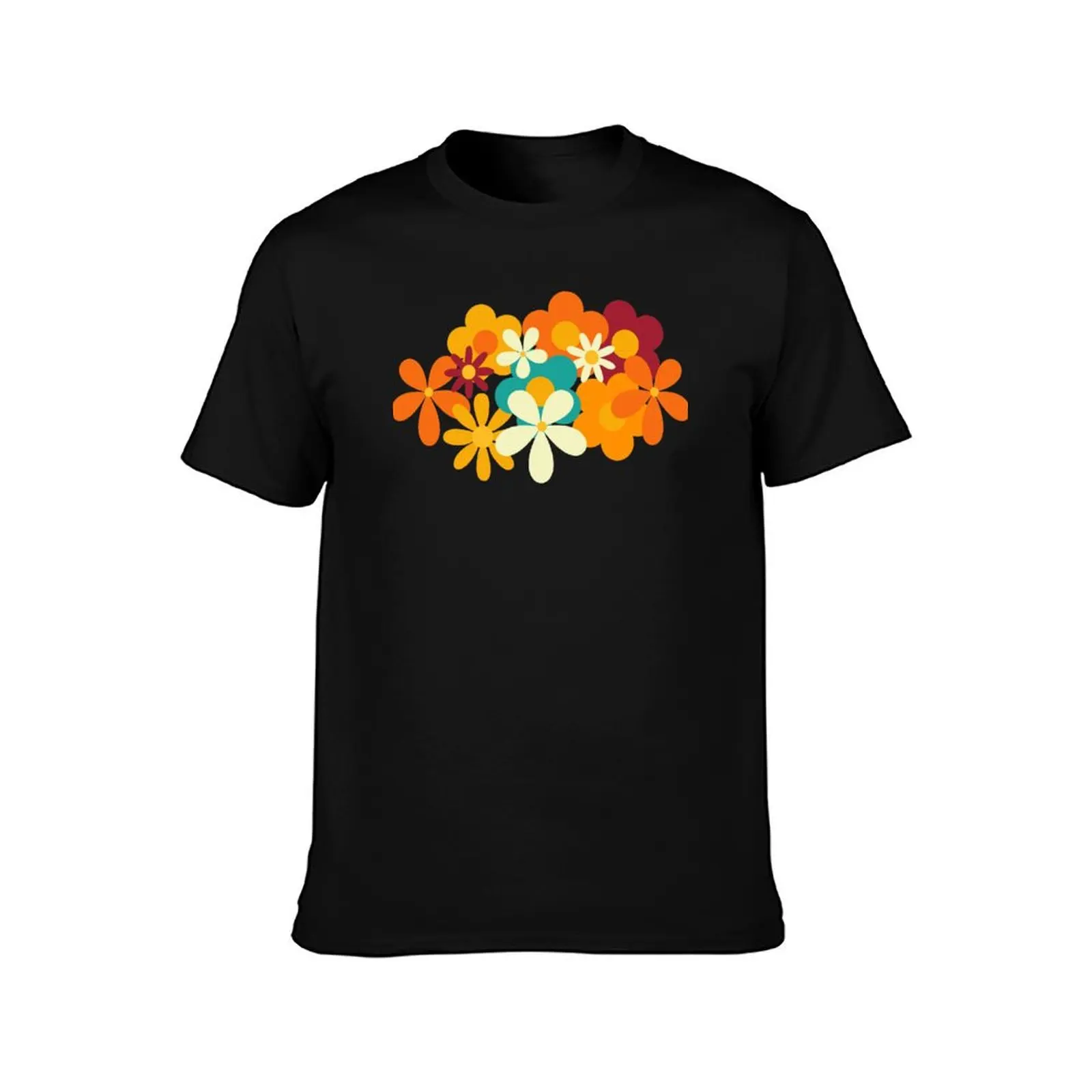 Retro 70s Classic Colors Flower Power Seamless Repeat Pattern Print T-Shirt t shirt man casual T-Shirt