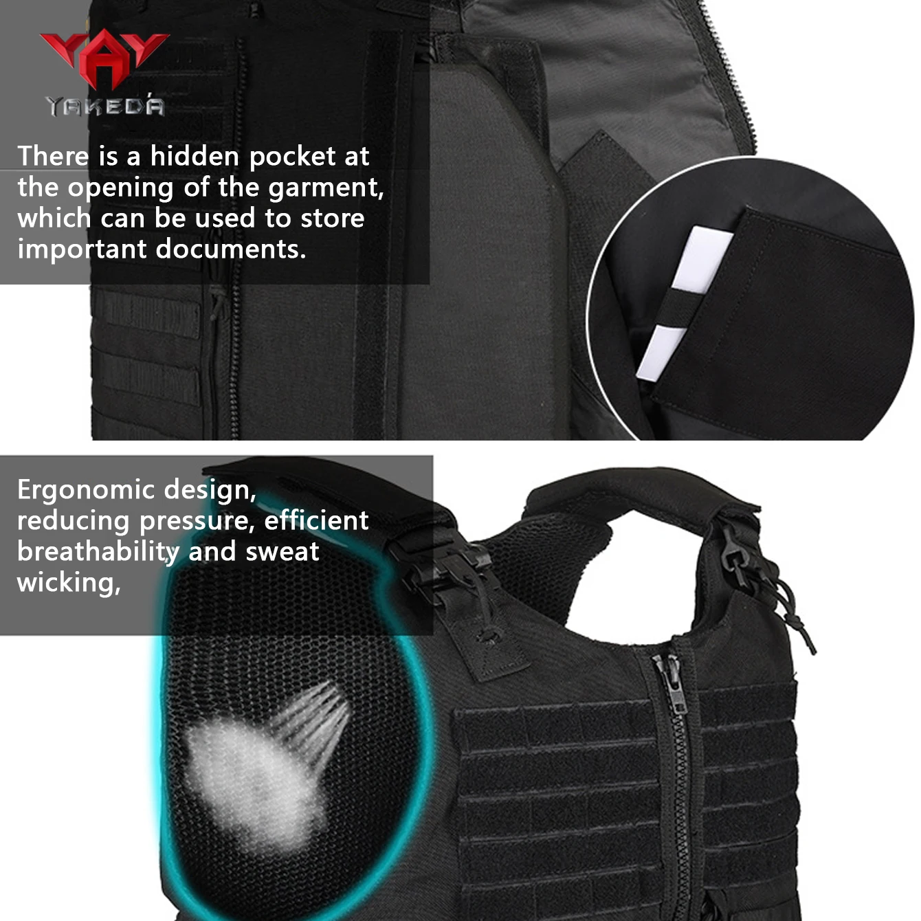 YAKEDA Adjustable Shoulder Strap Quick Release Buckle Hunting Tank Top MOLLE Expansion with Hidden Pocket