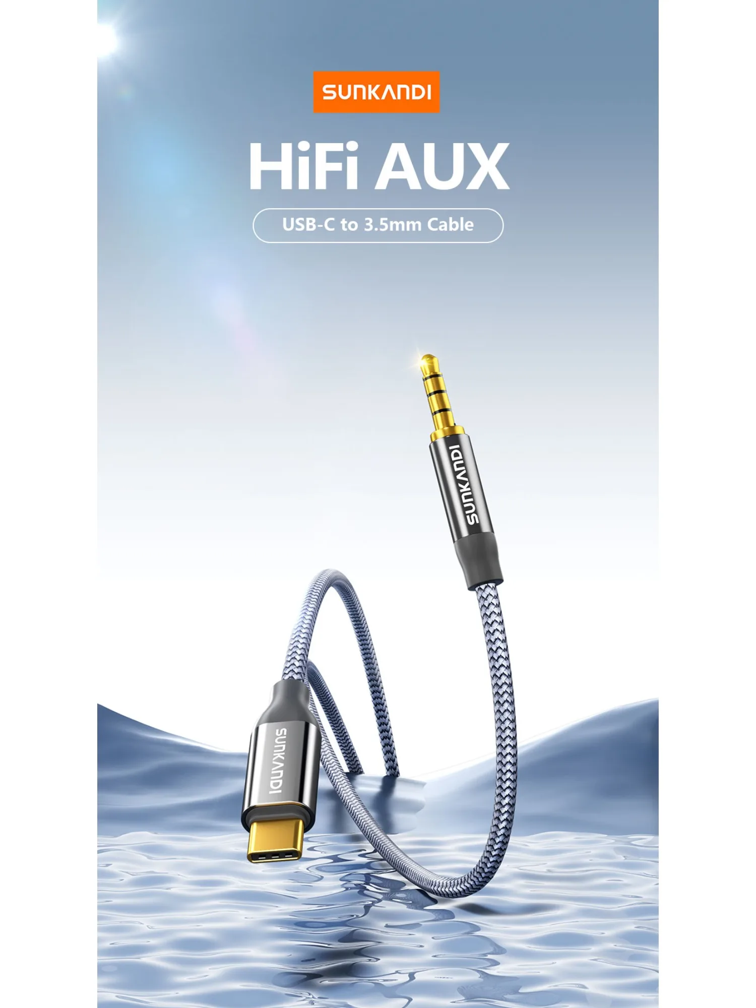 SUNKANDI USB C auf 3,5 mm Audiokabel, Typ C auf 3,5 mm Kopfhörer-Autoradio-Kabel mit DAC für iPhone 16 15 Pro Max, Samsung Galaxy