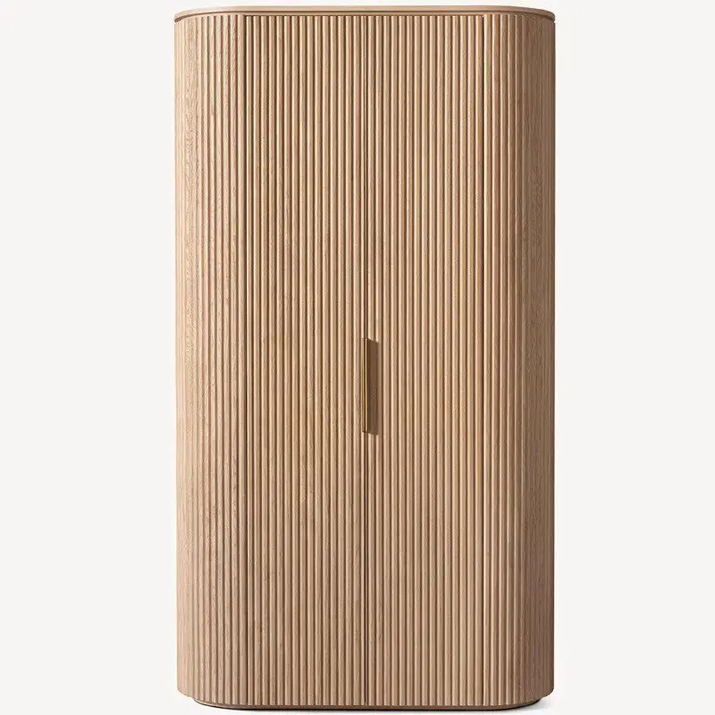 Modern simple light luxury wardrobe retro solid wood home double door wardrobe dining side cabinet living room locker