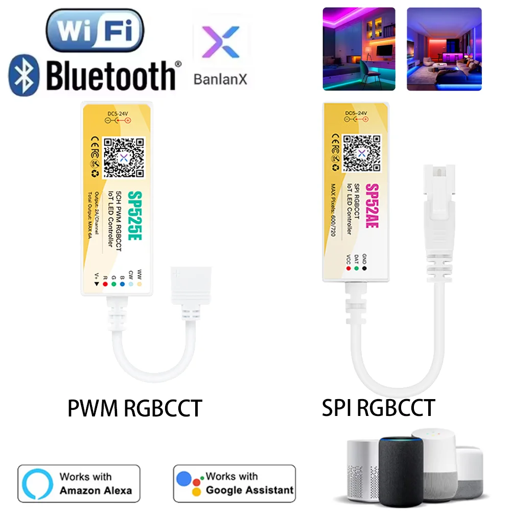 

Bluetooth WiFi Mini LED Dimmer DC 5-24V SP52AE SP525E IoT LED Controller Banlanx APP Control for PWM SPI LED Strip Light Strip