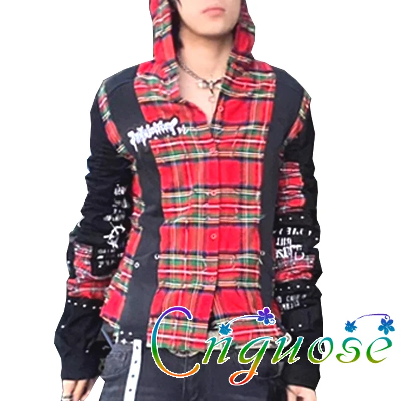 Y2K Kill Matt Rock Punk Style Spliced Men's Coat Y2K Japanese Skull Pattern Long sleeved Top punk hooded shirt 2024