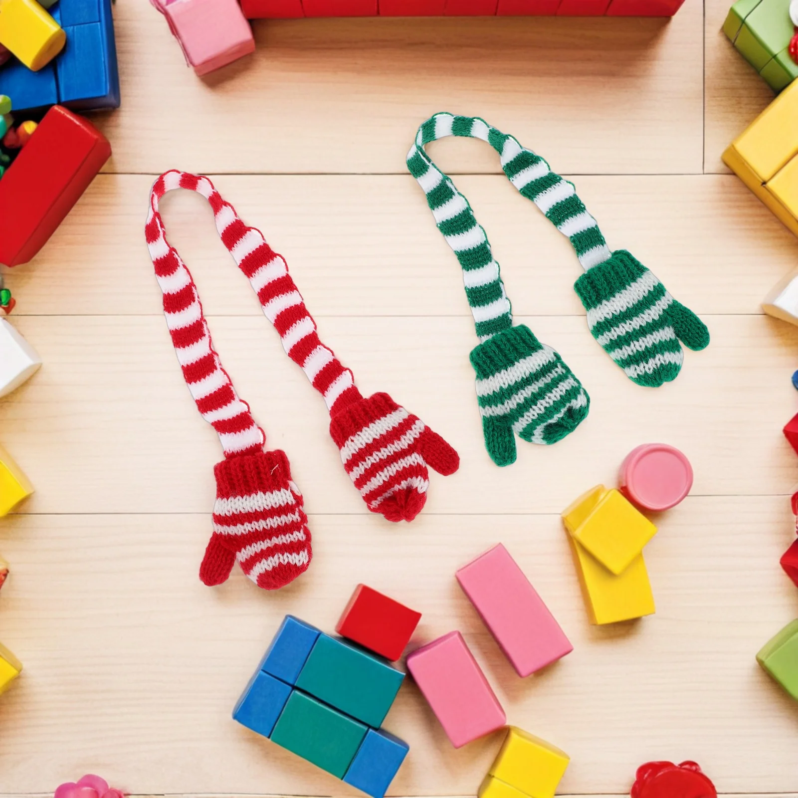 4pcs Miniature Christmas Mittens Winter Gloves For Baby Holiday Dress Up Knit Accessories Bjd Reborn Outfit Pretend Play