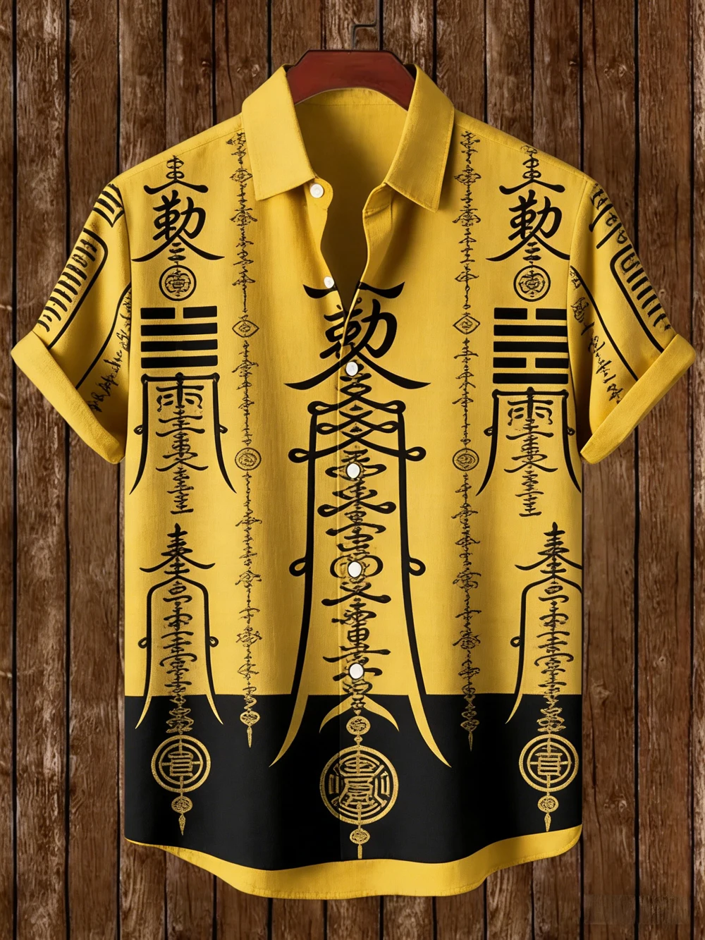 

Men's new summer short-sleeved lapel linen shirt Oriental Taoist culture HD 3D printed shirt Hawaiian vacation clothes for men