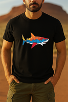 Summer Fashion New Colorful Shark Print Men's Short Sleeved T-shirt Casual, Comfortable and Breathable
