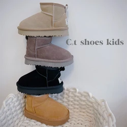 Mini bottes de neige en peau de mouton pour enfants, coton, peluche, extérieur, chaud, garçons, filles, grand, hiver