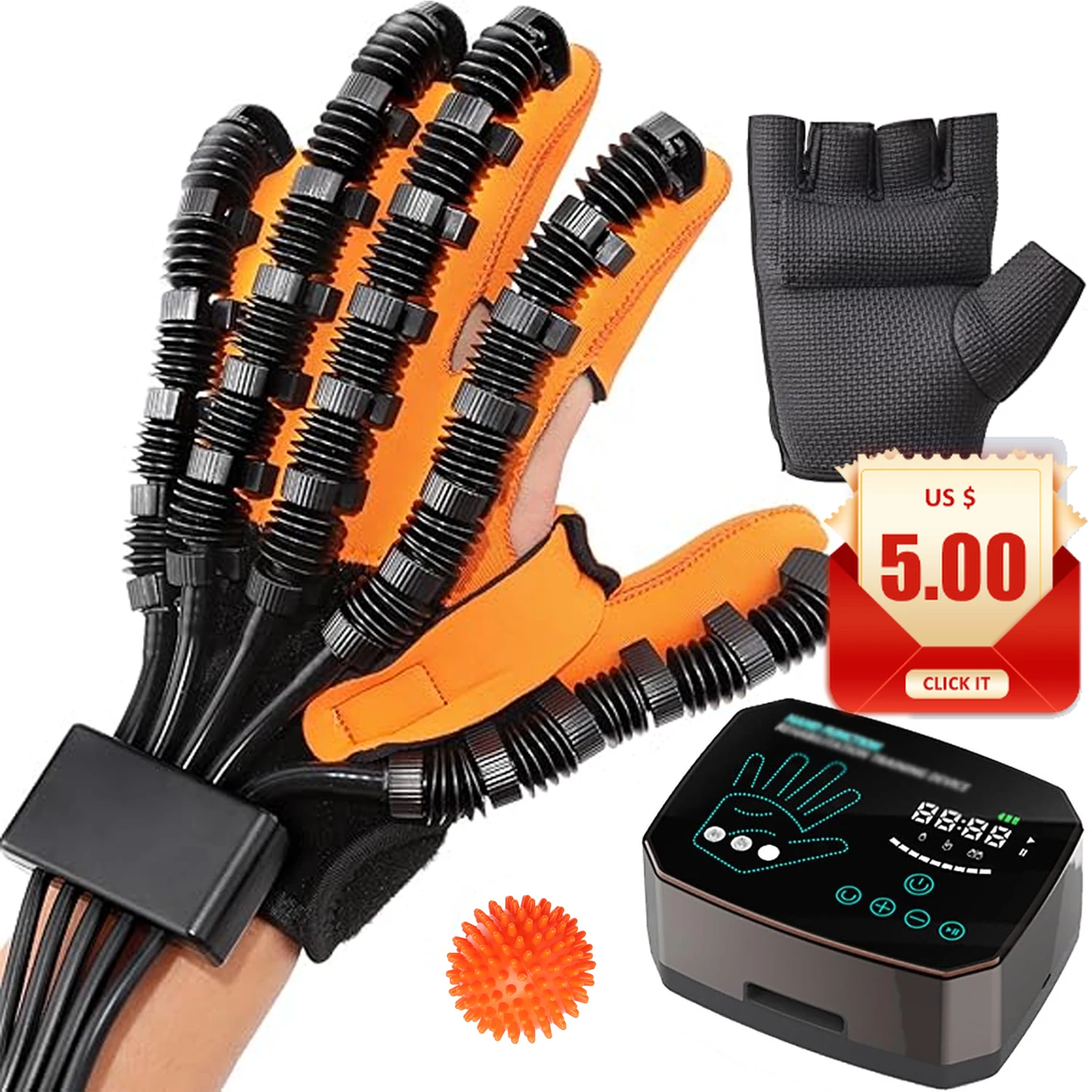 Hand Finger Exerciser with 4-Pump Power, Rehabilitation Robot Gloves Stroke Hemiplegia Cerebral Infarction Training Equipment