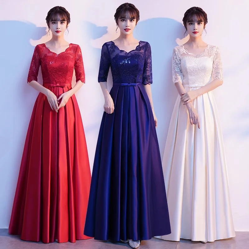 

2025 New Evening Dress Round Neck Embroidered A-line Skirt Half Sleeve Formal Dress Women Elegant Evening Dresses Pendulous Fold
