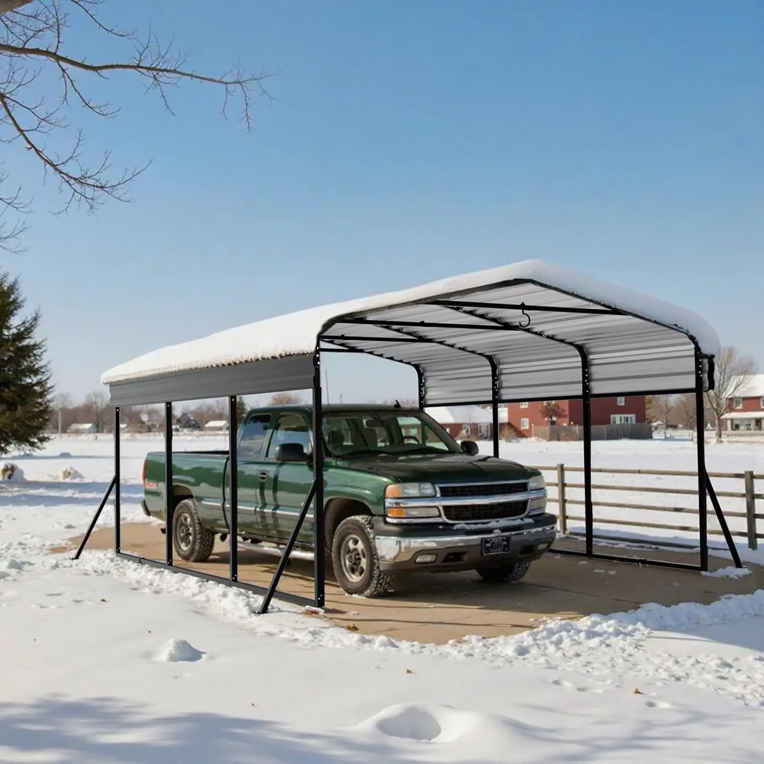 10x15 FT Metal Carport with Extra 4 Side Reinforcement Support Rods | Heavy Duty Car Ports Canopy with Galvanized, Customized