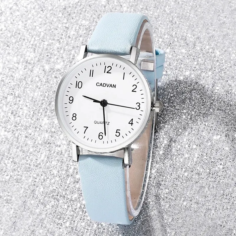 ชุดนาฬิกาหรูสีฟ้า6ชิ้นแหวนสร้อยคอต่างหูพลอยเทียม Fashion Jam Tangan สร้อยข้อมือผู้หญิงลำลองนาฬิกา