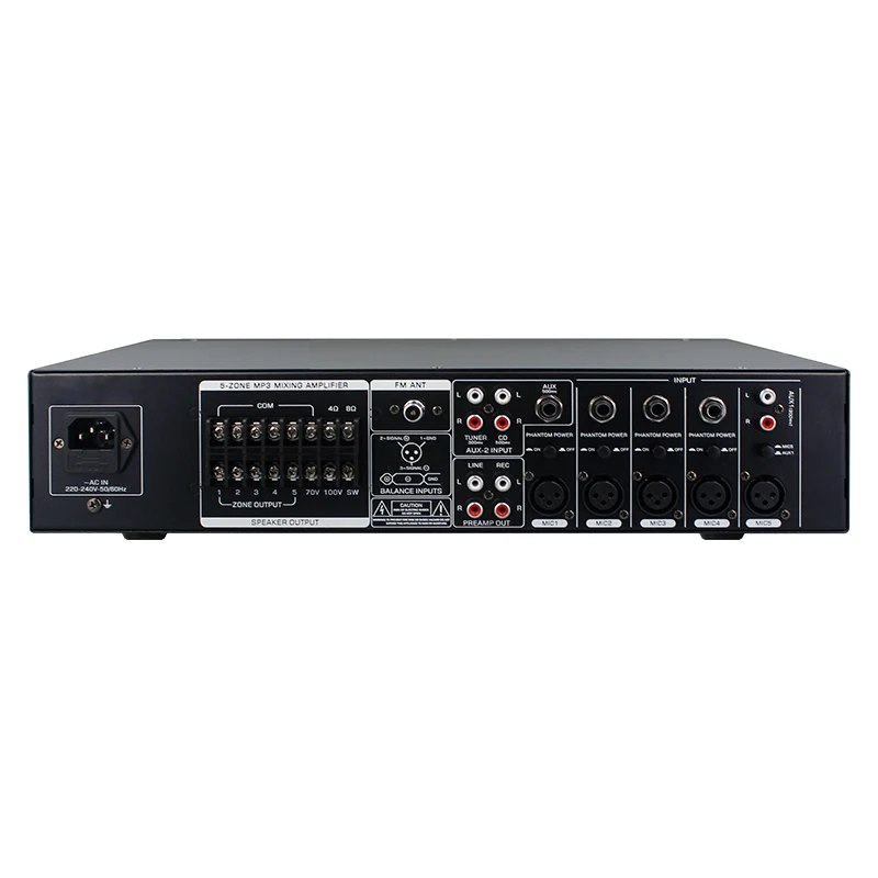 XIDLY 5 Zone Class AB Analog PA System Mixer Amplifier with 70V 100V Speaker Output