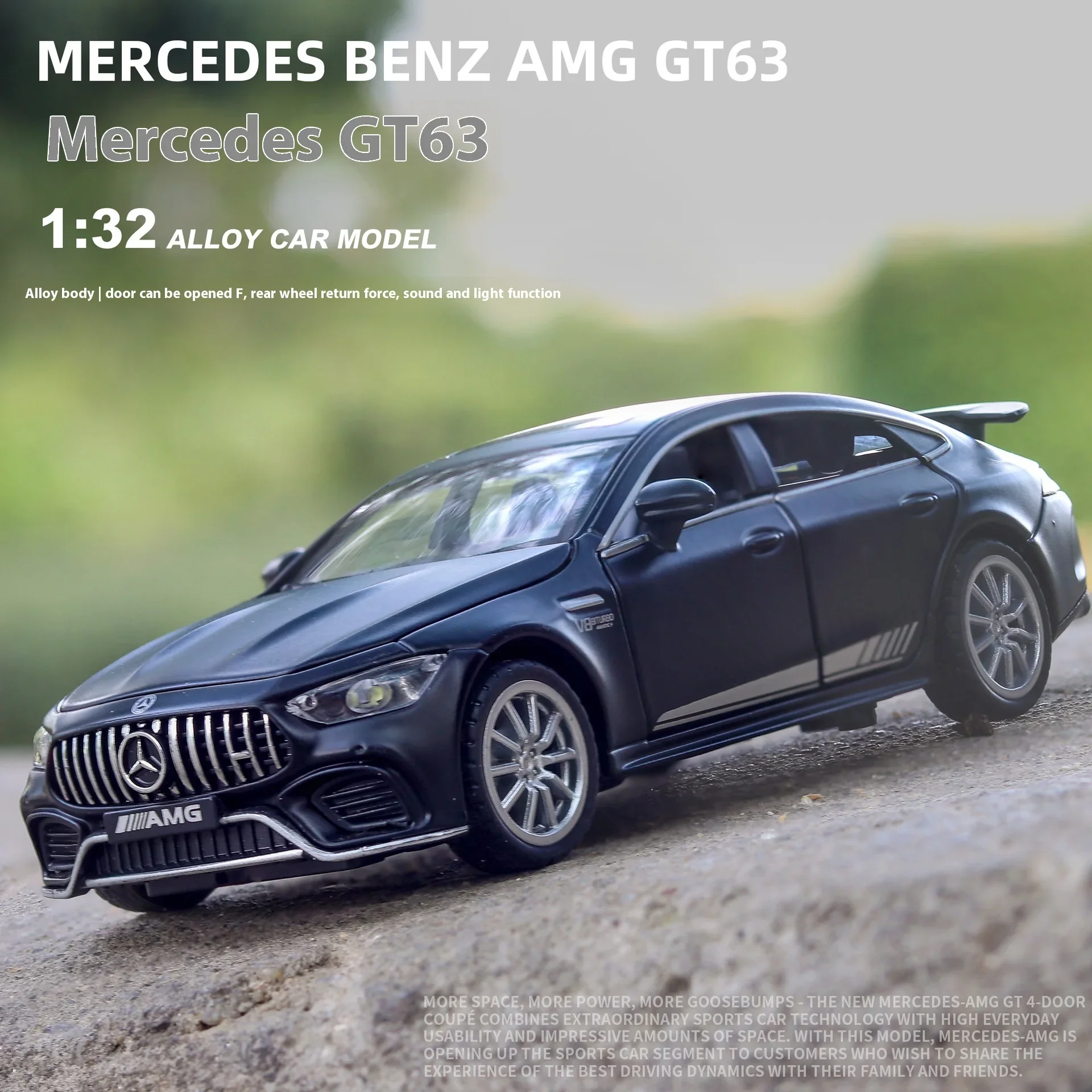 Modèle de voiture de sport Mercedes Benz Jas GT63 en alliage moulé sous pression, son et lumière, jouets arrière côtelés, ornements, cadeau pour enfants, renforcement, 1:32