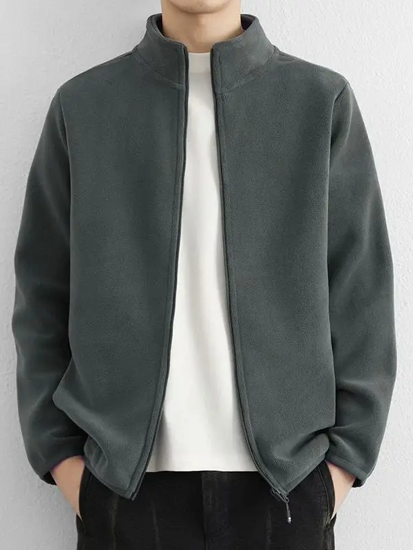 

Thiened двустороннее джинсовое пальто с воротником-стойкой, мужское осенне-зимнее теплое внутреннее пальто, повседневное длинное пальто на молнии...