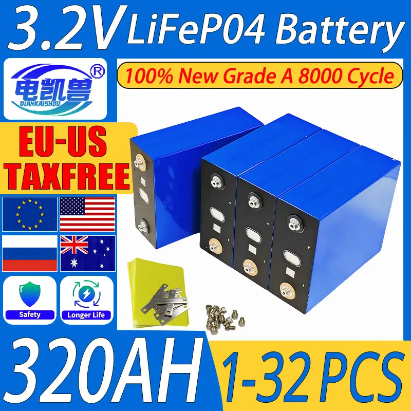 

Новый 3,2 В 320 Ач Lifepo4 аккумулятор класса A 8000 циклов литий-железо-фосфатный аккумулятор DIY 12 В 24 В 48 В ЕС/США беспошлинный
