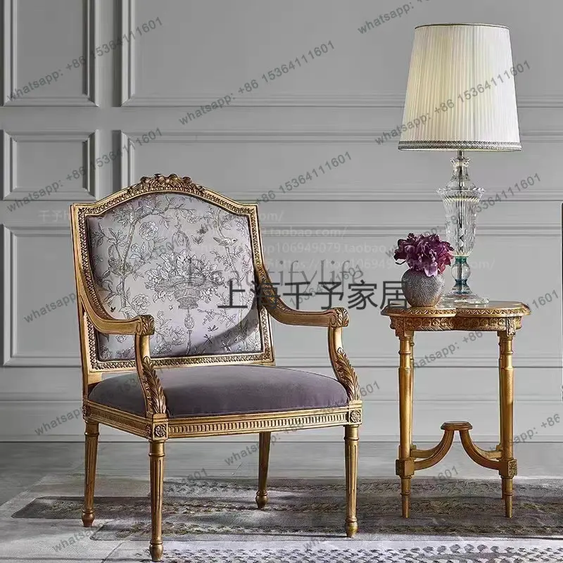 American light luxury retro single chair gold old printed fabric sofa chair