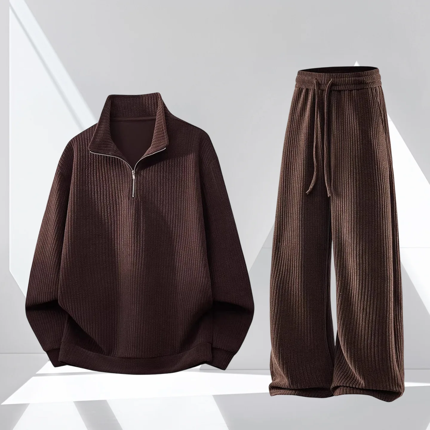 

Spring Corduroy American Retro Lapel Sweater New Loose Straight Casual Trousers Two-piece Men's Suit