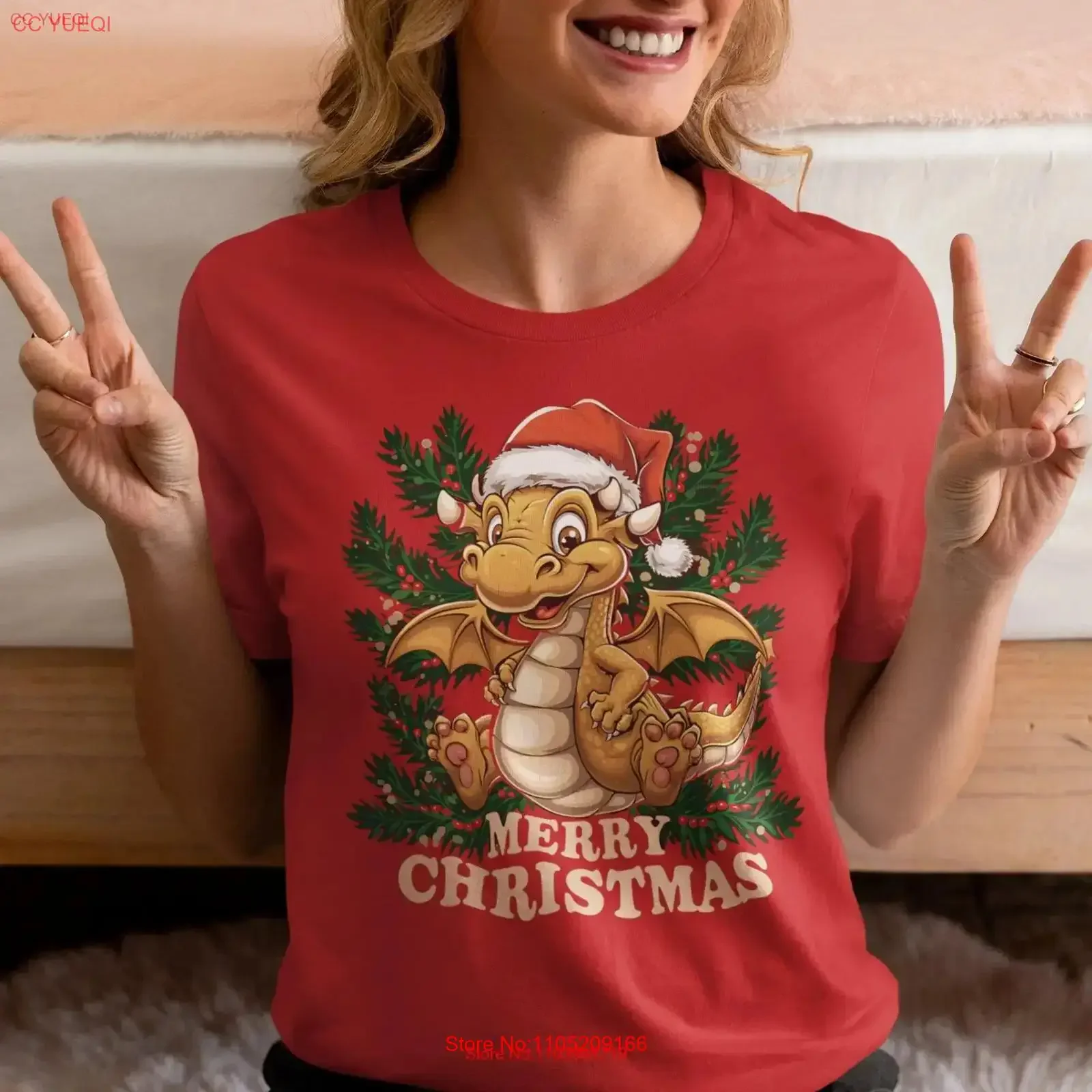 

Красная рождественская футболка Merry Cute Little Dragon Claus Idea Mom Lover винтажная стильная мягкая стильная уличная дизайнерская одежда