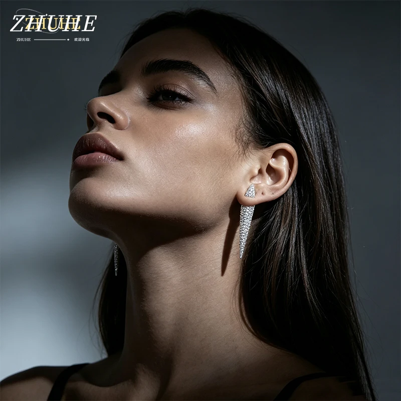 Vertical Conical Sparkling Stone Set Drop Earrings Copper Alloy Material, Gender Neutral Jewelry Accessories for Women Men, Bold