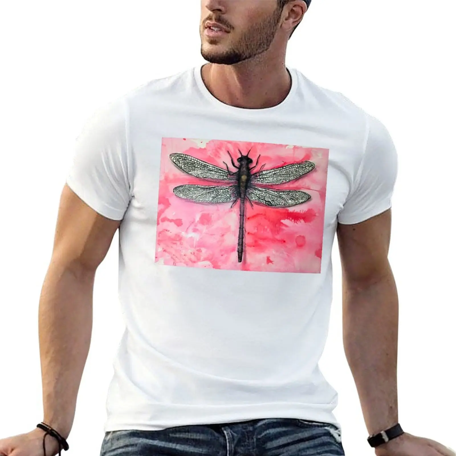 

Dragonfly on pink T-Shirt man t shirts for men casual man t shirt graphic T-Shirt