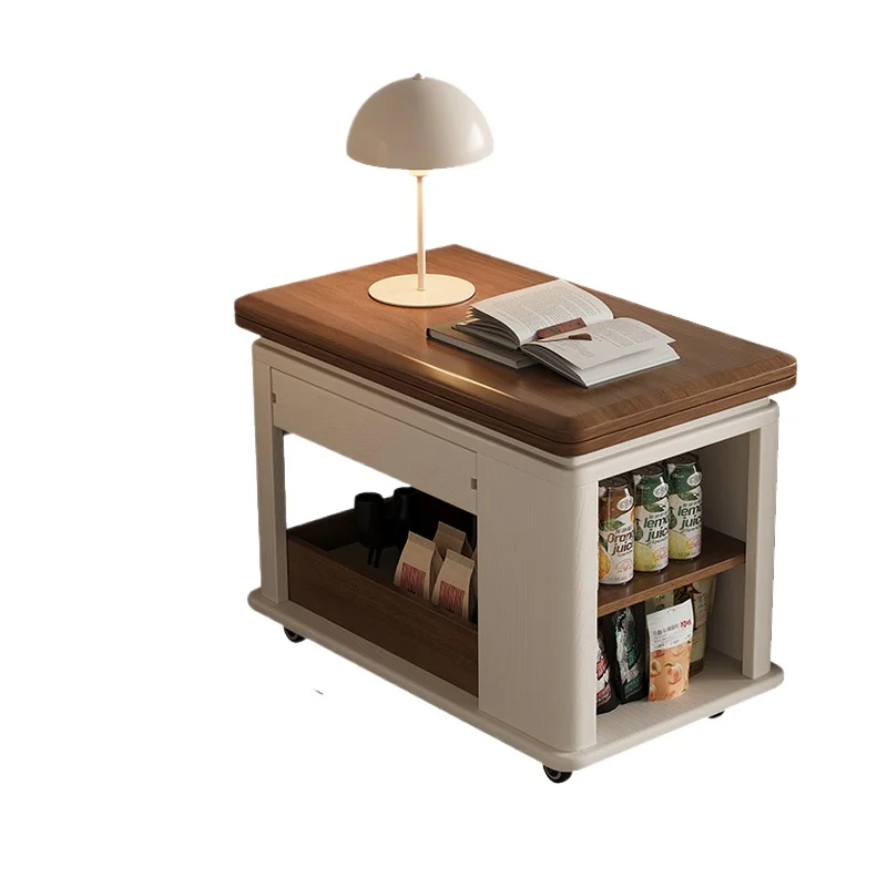 거실 레트로 접이식 커피 테이블, 수납 공간이 있는 사각형 나무 커피 테이블