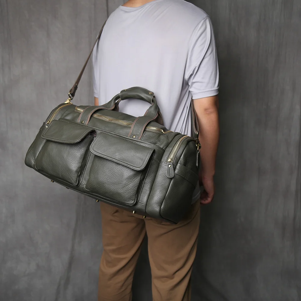 NZPJ Retro Herren Handgepäcktasche Leder Reisetasche Oberschicht Rindsleder Große Kapazität One Shoulder Messenger Bag Lässiger Laptop – Detail 26