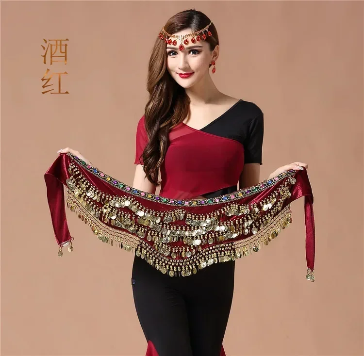 Women's Sweet belly dance belt newest multi-color glass silk belly dancing belt scarf crystal bellydance waist chain hip scarf