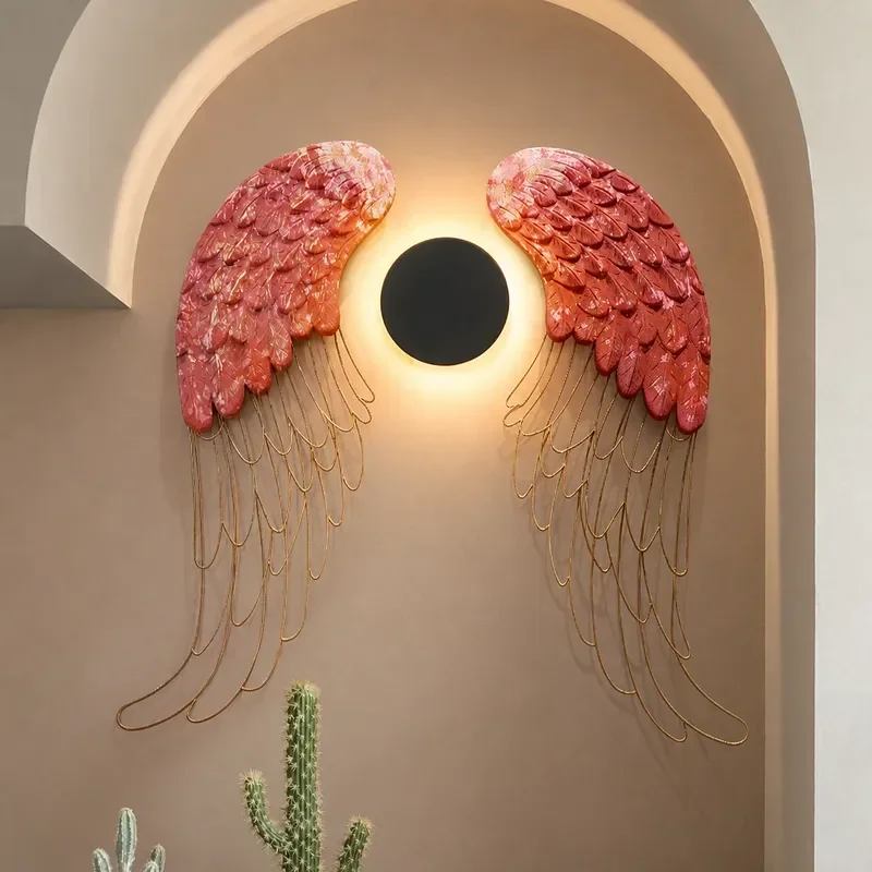 Simple Industrial Wrought Iron Wings Wall Decoration Pendant Bar Background Hanging Metal Props