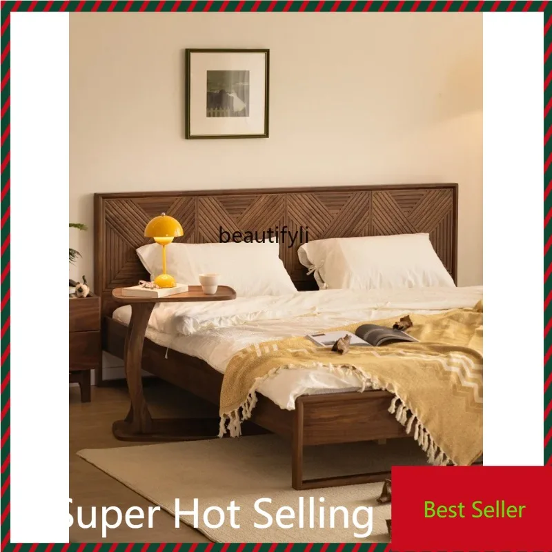 

QQ132 North American black walnut 1.5m solid wood bed American retro Nordic log 1.8m double bed