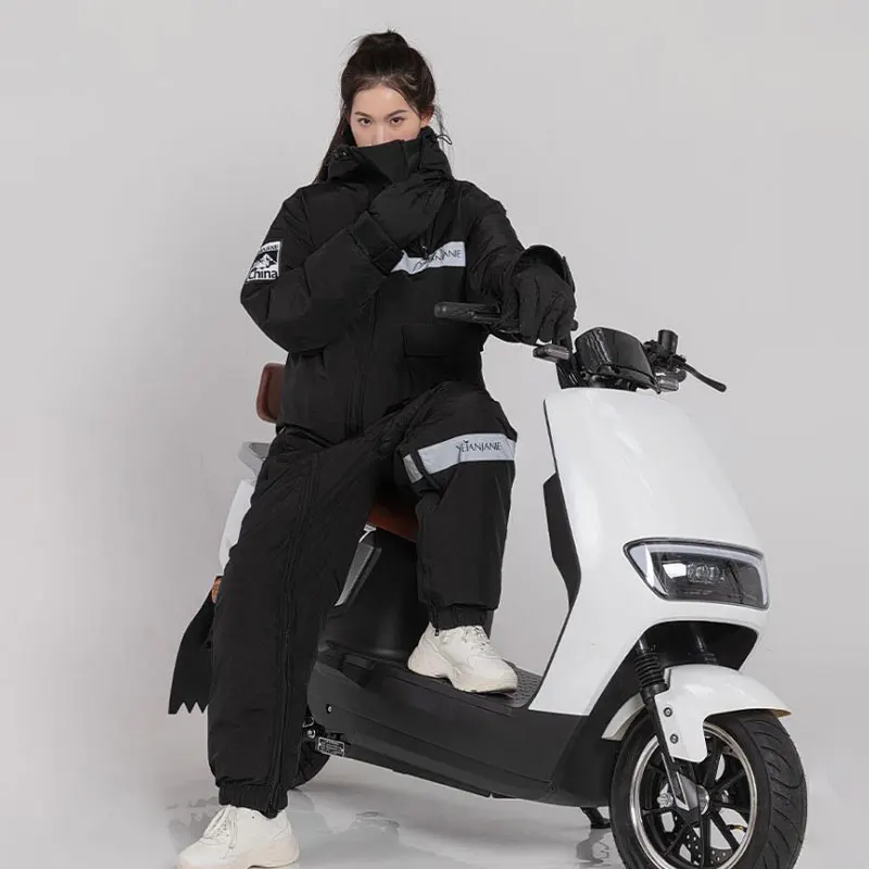 Waterdicht Winddicht Rijden Koudebestendige kleding Wintermotorfiets Warm Dikker Pluche Alles-in-één kleding Sneeuwscooterpakken