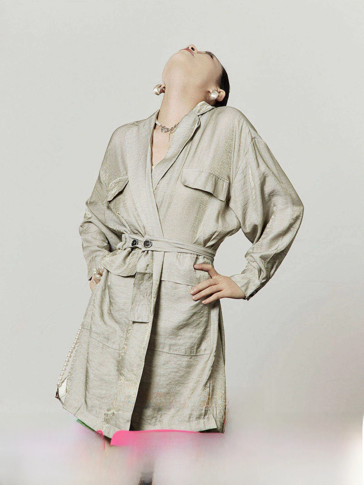 Chic Workwear een  Jaet Women's Belted Slim Fit Lazy Sle Commute Versatile Long Sve round Ne Coat