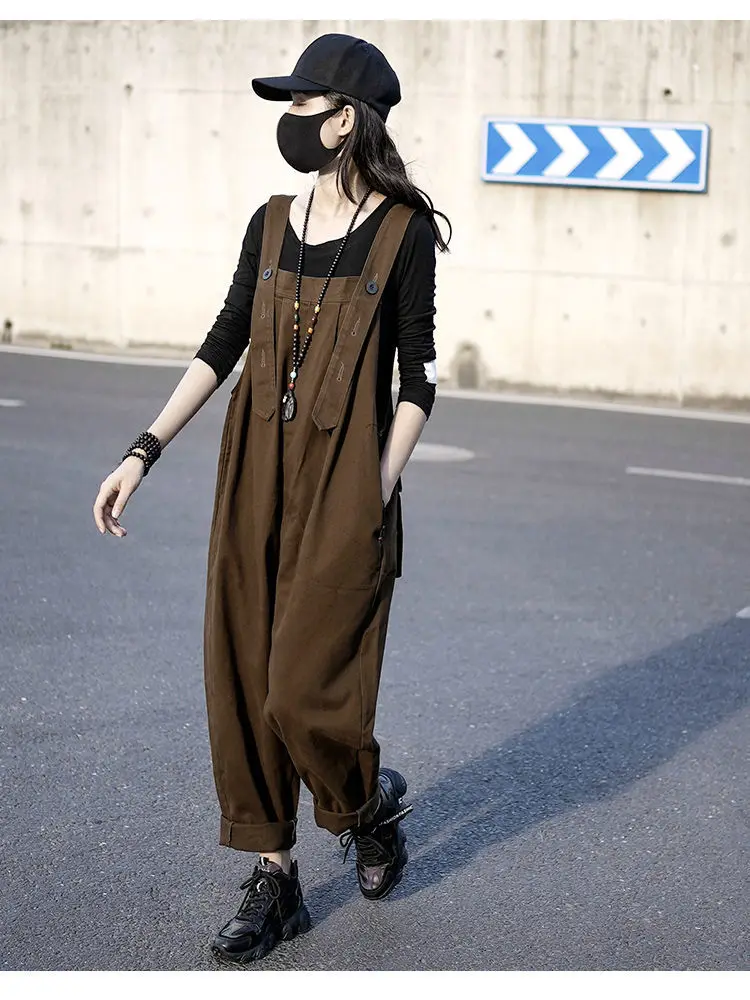 Damesjumpsuits Jeans Lange overalls Monochromatische werkkleding Flip-gesp Leuke print Verstelbaar Off-shoulder Oversized ontwerp