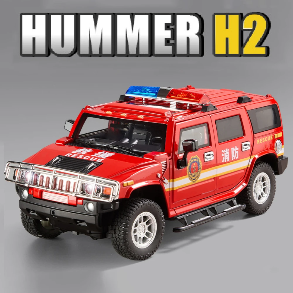 1:18 Scale Large Size Hummer H2 Police Car Model Toy Free Wheeling Sound Light Off-road Vehicle Models Miniature Gifts for Kids