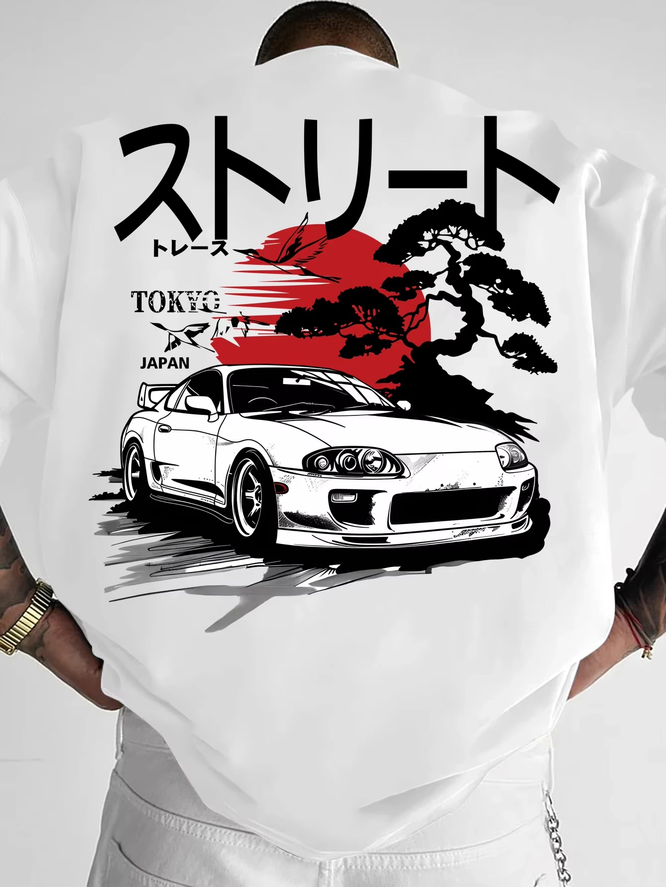 2026 New Family Matching Outfit T‑Shirt Tokyo JDM Race Car Bonsai Art Back‑Print Oriental Element Parent‑Child Short Sleeve Tee