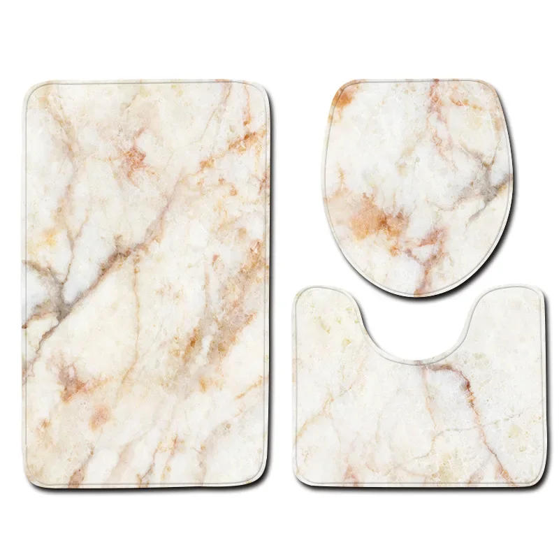 3-piece set Marble Pattern Bath Mats Anti Slip Bathroom Mat Set Washable Toilet Seat Lid Cover Pedestal Rug Set Home Decor