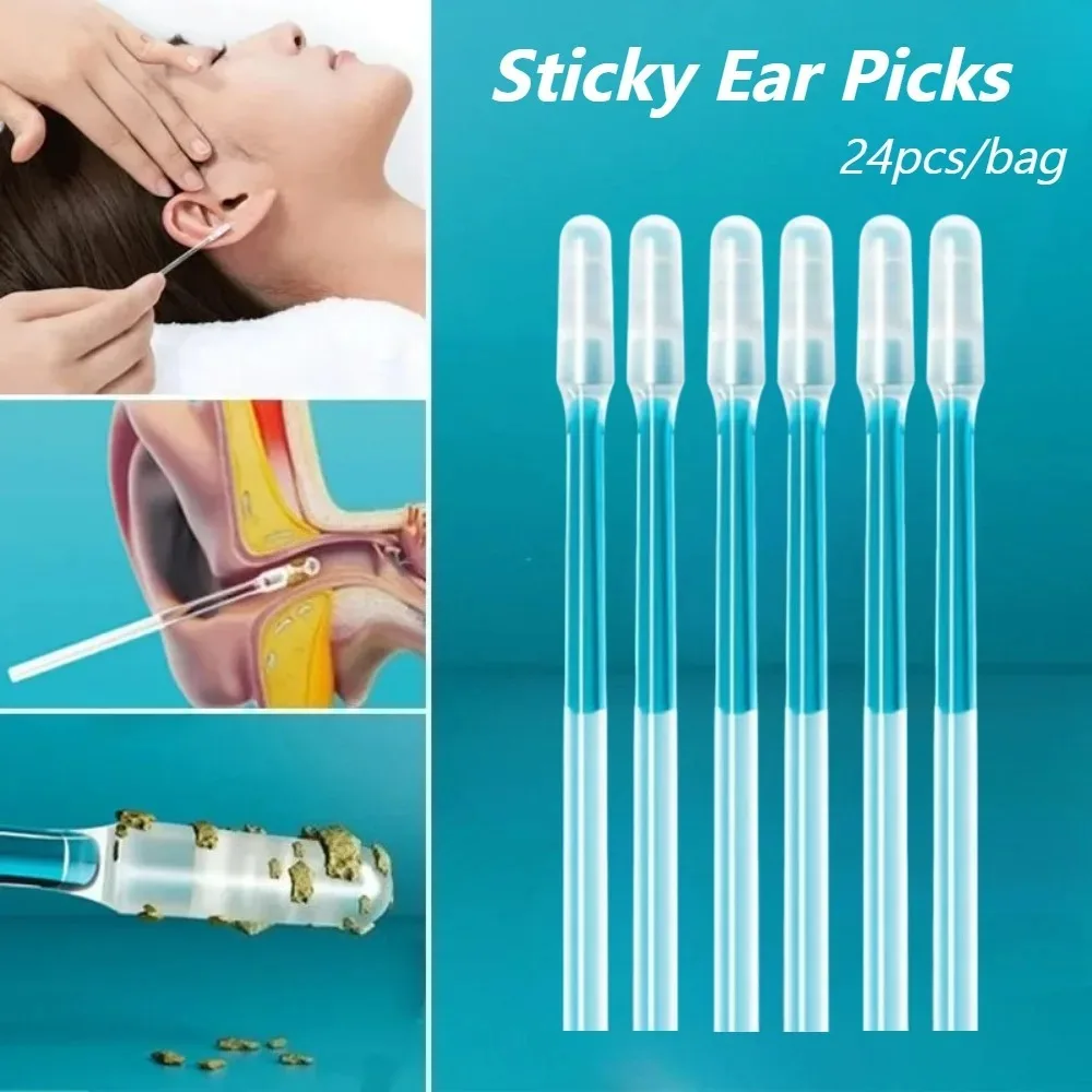 24PCS Disposable Sticky Ear Picks Ear Wax Removal Sticky Swabs Portable Ear Clean Stick Safe Ear Care Tool for Adults Home Use