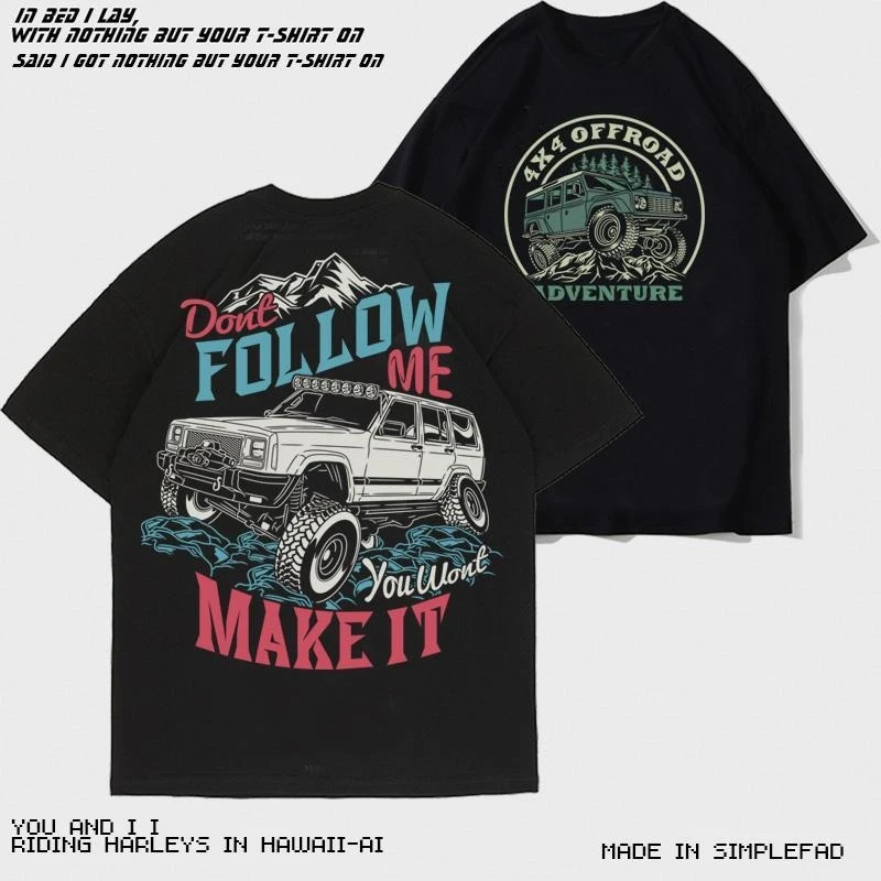 

Outdoor Sports Off-road Vehicle Four-wheel Drive Heavy Cotton Short-sleeved T-shirt Printed Locomotive Tide