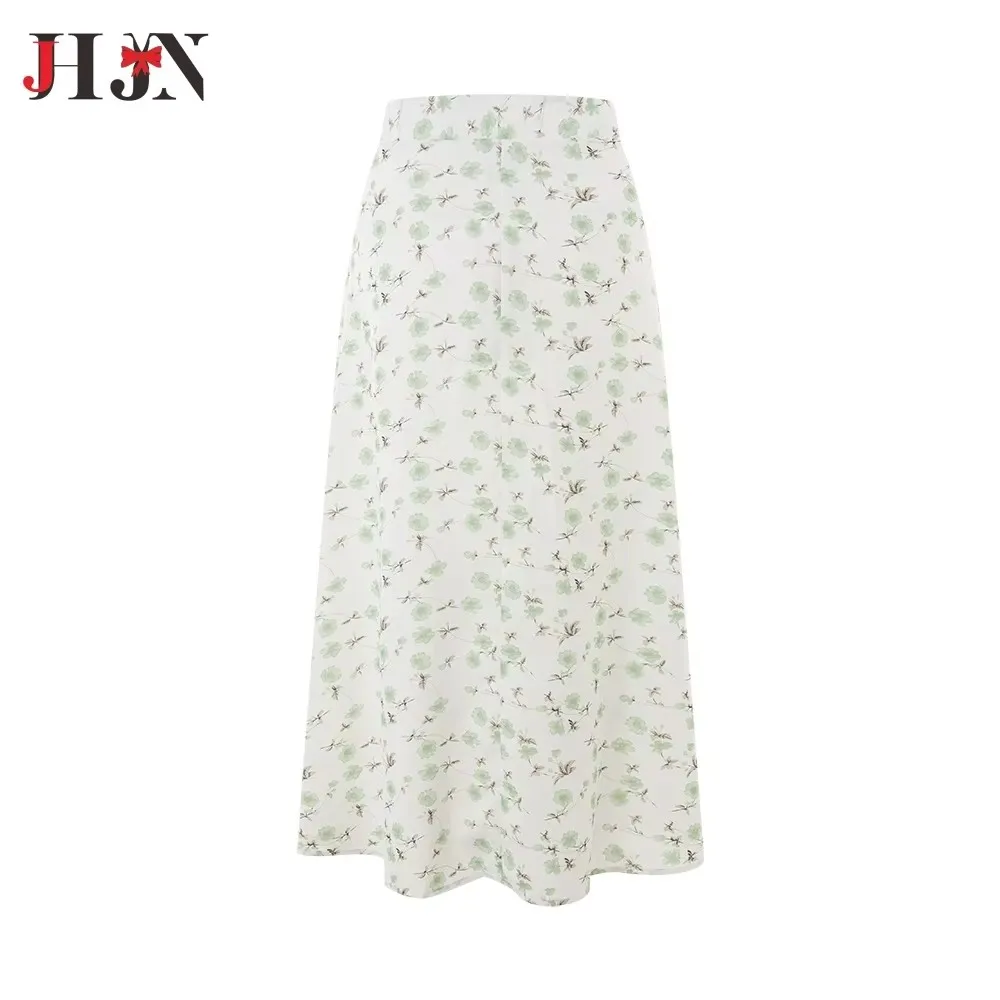 JHJN nuevas faldas acampanadas con estampado de flores bohemias 2024 verano primavera cintura alta Vintage faldas de una pieza de longitud media para mujer