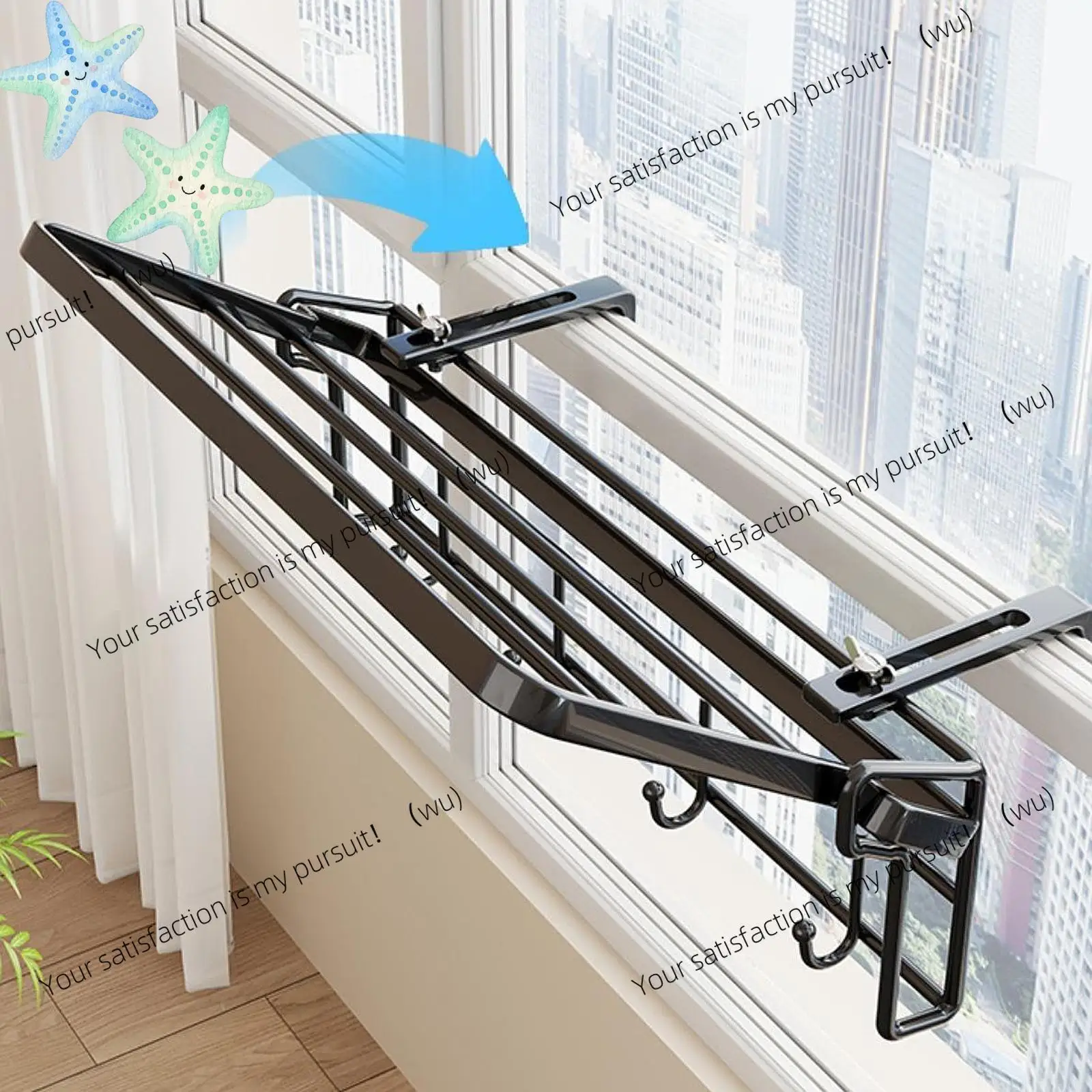 Balcony folding multi-functional clothes drying rod, window sill and window frame hanging type, does not take up space