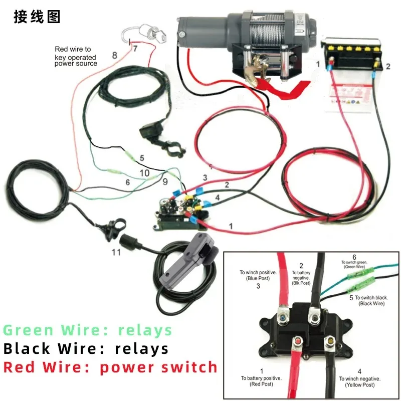 Electric Winch Switch Control Cable Relay Handle Remote  Wireless Accessories Length 3 Meters  Vehicle Modification Protect